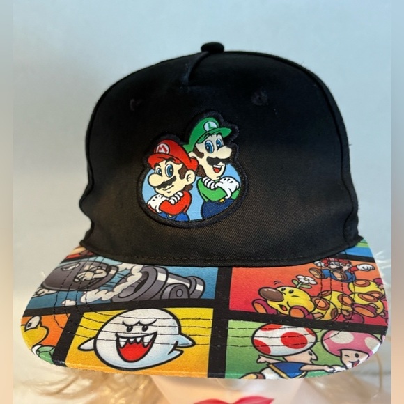 Black Super Mario Bros SnapBack Hat Unisex One Size - Picture 1 of 14
